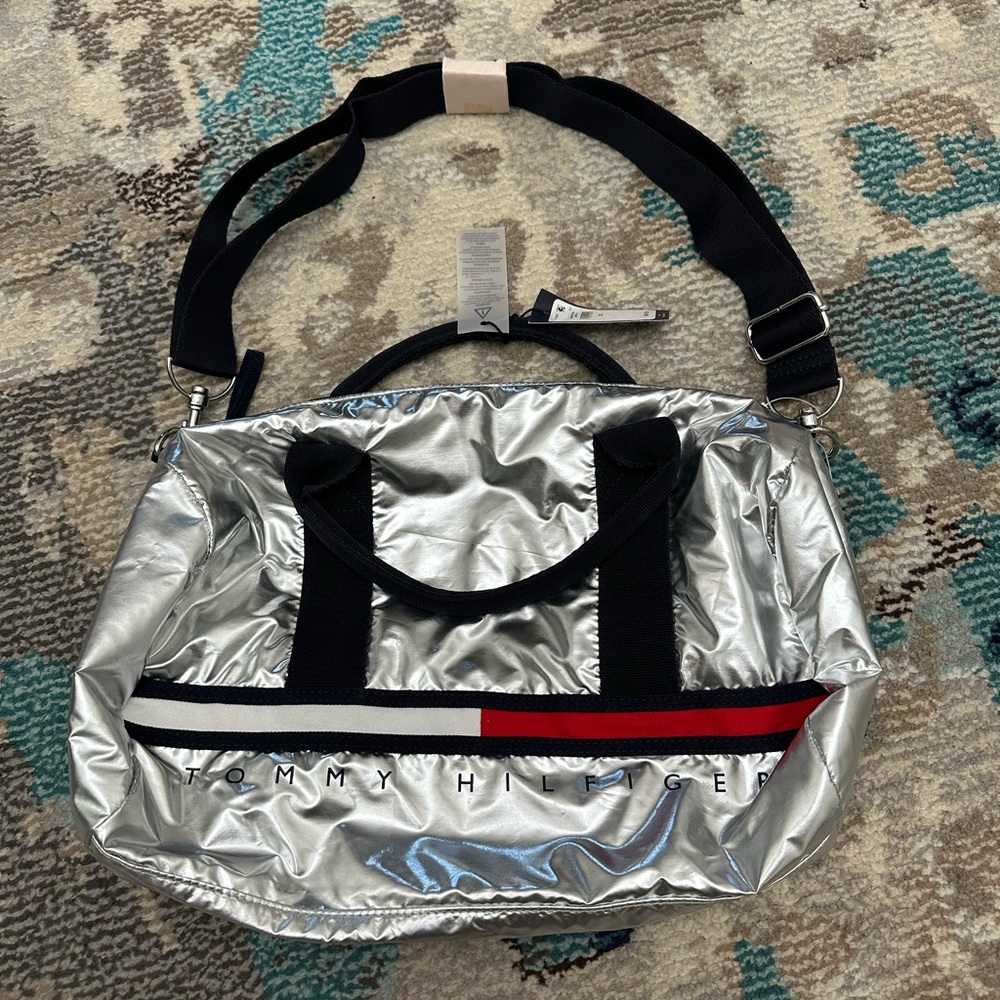 Tommy Hilfiger Small Metallic Silver Crossbody / Duffle Bag